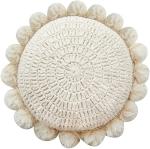 kitletsuit Boho Round Throw Pillow with Cute Handmade Pom Poms Tassels 18 Inch, Decorative Circular Knitted Crochet Cushion for Couch, Sofa, Chair, Bed, Beige
