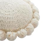 kitletsuit Boho Round Throw Pillow with Cute Handmade Pom Poms Tassels 18 Inch, Decorative Circular Knitted Crochet Cushion for Couch, Sofa, Chair, Bed, Beige