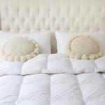 kitletsuit Boho Round Throw Pillow with Cute Handmade Pom Poms Tassels 18 Inch, Decorative Circular Knitted Crochet Cushion for Couch, Sofa, Chair, Bed, Beige