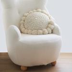 kitletsuit Boho Round Throw Pillow with Cute Handmade Pom Poms Tassels 18 Inch, Decorative Circular Knitted Crochet Cushion for Couch, Sofa, Chair, Bed, Beige