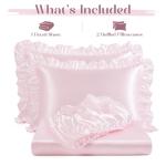 Homiest 3-Pieces Ruffle Pillow Case & Satin Fitted Sheet Set, Blush Pink Queen Satin Sheets with 2 Ruffled Pillow Shams, 15 Inch Deep Pocket, Cute & Coquette Silk-Like Bed Set for Decorating Bedroom