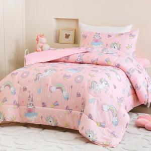 Homilay Toddler Size Pink Unicorn Comforter Set for Kids, Toddler, Boys&Girls, 4 Pieces Bed-in-a-Bag Bedding Set, All Season Ultra Soft Oeko TEX Sheets Set with Comforter, (Princess Dream)