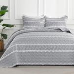 Andency Quilts Queen Size Grey, 3 Pieces Queen Quilt Bedding Set Boho Lightweight Soft Striped Bedspread for All Season (90"x96"), Gray Printed Bohemian Polyester Reversible Coverlet Comoforter Sets