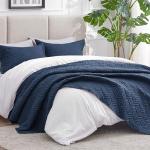 Love's cabin King Size Quilt Set Navy Blue Bedspreads - Soft Bed Summer Lightweight Bedspread Comforter - Modern Style Wave Pattern Coverlet for All Season - 3 Pieces (1 Quilt, 2 Pillow Shams)