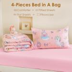Homilay Toddler Size Pink Unicorn Comforter Set for Kids, Toddler, Boys&Girls, 4 Pieces Bed-in-a-Bag Bedding Set, All Season Ultra Soft Oeko TEX Sheets Set with Comforter, (Princess Dream)