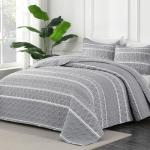 Andency Quilts Queen Size Grey, 3 Pieces Queen Quilt Bedding Set Boho Lightweight Soft Striped Bedspread for All Season (90"x96"), Gray Printed Bohemian Polyester Reversible Coverlet Comoforter Sets