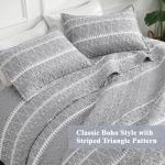 Andency Quilts Queen Size Grey, 3 Pieces Queen Quilt Bedding Set Boho Lightweight Soft Striped Bedspread for All Season (90"x96"), Gray Printed Bohemian Polyester Reversible Coverlet Comoforter Sets
