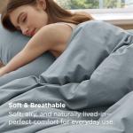 Bedsure 100% Washed Cotton Duvet Cover Queen Size - Dusty Blue Minimalist Cotton Bedding Linen Like for All Seasons - GentleSoft™ Plain Simple Duvet Cover, 3 Pieces (Dusty Blue, Queen, 90"x90")