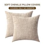 ZSkogur Decorative Throw Pillow Covers 18x18 Inch Set of 2, Soft Solid Farmhouse Chenille Couch Pillows, Spring Pillow Covers for Couch Sofa Bed Living Room Home Decor Pillowcase, Light Khaki