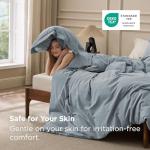 Bedsure 100% Washed Cotton Duvet Cover Queen Size - Dusty Blue Minimalist Cotton Bedding Linen Like for All Seasons - GentleSoft™ Plain Simple Duvet Cover, 3 Pieces (Dusty Blue, Queen, 90"x90")