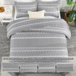 Andency Quilts Queen Size Grey, 3 Pieces Queen Quilt Bedding Set Boho Lightweight Soft Striped Bedspread for All Season (90"x96"), Gray Printed Bohemian Polyester Reversible Coverlet Comoforter Sets