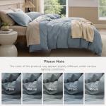 Bedsure 100% Washed Cotton Duvet Cover Queen Size - Dusty Blue Minimalist Cotton Bedding Linen Like for All Seasons - GentleSoft™ Plain Simple Duvet Cover, 3 Pieces (Dusty Blue, Queen, 90"x90")