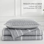 Andency Quilts Queen Size Grey, 3 Pieces Queen Quilt Bedding Set Boho Lightweight Soft Striped Bedspread for All Season (90"x96"), Gray Printed Bohemian Polyester Reversible Coverlet Comoforter Sets