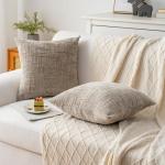 ZSkogur Decorative Throw Pillow Covers 18x18 Inch Set of 2, Soft Solid Farmhouse Chenille Couch Pillows, Spring Pillow Covers for Couch Sofa Bed Living Room Home Decor Pillowcase, Light Khaki