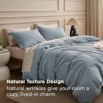 Bedsure 100% Washed Cotton Duvet Cover Queen Size - Dusty Blue Minimalist Cotton Bedding Linen Like for All Seasons - GentleSoft™ Plain Simple Duvet Cover, 3 Pieces (Dusty Blue, Queen, 90"x90")