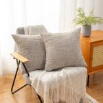 ZSkogur Decorative Throw Pillow Covers 18x18 Inch Set of 2, Soft Solid Farmhouse Chenille Couch Pillows, Spring Pillow Covers for Couch Sofa Bed Living Room Home Decor Pillowcase, Light Khaki