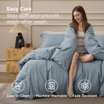 Bedsure 100% Washed Cotton Duvet Cover Queen Size - Dusty Blue Minimalist Cotton Bedding Linen Like for All Seasons - GentleSoft™ Plain Simple Duvet Cover, 3 Pieces (Dusty Blue, Queen, 90"x90")