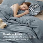 Bedsure 100% Washed Cotton Duvet Cover Queen Size - Dusty Blue Minimalist Cotton Bedding Linen Like for All Seasons - GentleSoft™ Plain Simple Duvet Cover, 3 Pieces (Dusty Blue, Queen, 90"x90")