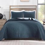 Exclusivo Mezcla Reversible King Size Quilt Bedding Set with Pillow Shams, Lightweight Quilts King Size, Soft Bedspreads Bed Coverlets for All Seasons - (Navy Blue, 104"x96")