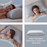 SLEEPDIARY Pillow Queen Size,Hotel-Quality Bed Pillows with Zipper for Adjustable Loft, Machine Washable, Down Alternative Filling for Back, Side & Stomach Sleepers,Gray