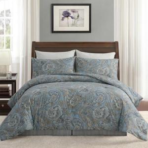 Cozaline 100% Cotton Duvet Cover King Size Blue Boho Paisley Pattern Duvet Cover Sets with Zipper Closure 3 Pcs Soft & Breathable Luxury Bedding Sets