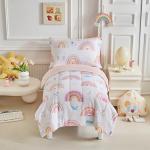 Joyreap 4 Piece Toddler Bedding Set- Pink Rainbow Lovely Design, Microfiber Toddler Bedding Comforter Set for Kids Girls