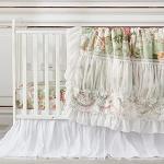 Brandream Crib Bedding Sets for Girls Garden Floral Nursery Set 3-Piece | Ruffled Baby Comforter, Crib Sheet and Tulle Lace Crib Bed Skirt, Green White