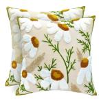 Alysheer Floral Embroidered Fall Decorative Throw Pillow Covers 18"x 18" Set of 2, Farmhouse Daisy Flowers Patterned Canvas Cushion Cases for Couch Bed Living Room Decor