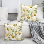 Alysheer Floral Embroidered Fall Decorative Throw Pillow Covers 18"x 18" Set of 2, Farmhouse Daisy Flowers Patterned Canvas Cushion Cases for Couch Bed Living Room Decor