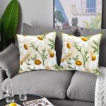 Alysheer Floral Embroidered Fall Decorative Throw Pillow Covers 18"x 18" Set of 2, Farmhouse Daisy Flowers Patterned Canvas Cushion Cases for Couch Bed Living Room Decor