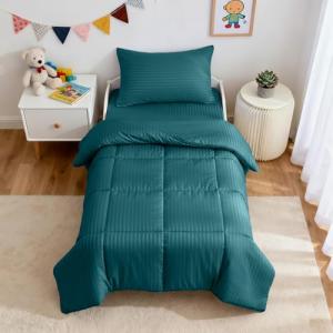 ZPECC Toddler Bedding Set - 4 Piece Hypoallergenic Baby Crib Bedding Set for Boys and Girls, Includes Toddler Comforter, Flat Sheet, Fitted Sheet and Pillowcase, Teal