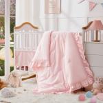 Wowelife Girl Crib Bedding Set, 3-Piece Crib Comforter Set for Girls, Boho Ruffle Pink Nursery Bedding Set Include Crib Comforter, Crib Fitted Sheet and Crib Skirt, Pink