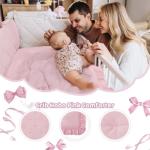 Wowelife Girl Crib Bedding Set, 3-Piece Crib Comforter Set for Girls, Boho Ruffle Pink Nursery Bedding Set Include Crib Comforter, Crib Fitted Sheet and Crib Skirt, Pink