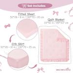 Wowelife Girl Crib Bedding Set, 3-Piece Crib Comforter Set for Girls, Boho Ruffle Pink Nursery Bedding Set Include Crib Comforter, Crib Fitted Sheet and Crib Skirt, Pink