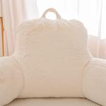 A Nice Night Faux Fur Reading Pillow Bed Wedge Large Adult Children Backrest with Arms Back Support for Sitting Up in Bed/Couch for Bedrest,Ivory