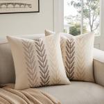 YZJZEDS 100% Cotton Farmhouse Leaves Throw Pillow Covers Set of 2, 16x16 Inch Mixed Beige Pastoral Decorative Print Cushion Covers for Sofa Bed Living Room Home Decor