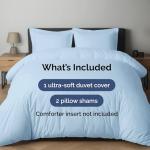 Duvet Cover Queen Size Set - Extra Soft Queen Duvet Cover 90" x 90" with 2 Pillow Shams - Hotel Luxury, Easy Care & Fade Free w/ Zipper Closures & Ties - All Season, Comfy & Breathable (Light Blue)
