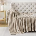 YIICKO Khaki Throw Blanket for Couch Sofa 50x60 inches Striped Fleece Blankets Room Home Decor Lightweight Plush Soft Cozy Gifts for Women Mom Girls