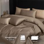 MooMee Duvet Cover Set, 100% Extra Long Staple Cotton 600 Thread Count Sateen Smooth Luxury Breathable Hotel Quality Cooling Bedding for All Season, 3 Pieces (Mocha Brown, Queen 90"x90")
