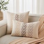 YZJZEDS 100% Cotton Farmhouse Leaves Throw Pillow Covers Set of 2, 16x16 Inch Mixed Beige Pastoral Decorative Print Cushion Covers for Sofa Bed Living Room Home Decor