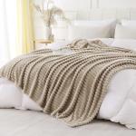YIICKO Khaki Throw Blanket for Couch Sofa 50x60 inches Striped Fleece Blankets Room Home Decor Lightweight Plush Soft Cozy Gifts for Women Mom Girls
