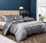 P Pothuiny 5 Pieces Satin Duvet Cover King Size Set, Luxury Silky Like Grey Duvet Cover Bedding Set with Zipper Closure, 1 Duvet Cover + 4 Pillow Cases (No Comforter)
