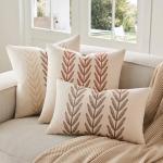 YZJZEDS 100% Cotton Farmhouse Leaves Throw Pillow Covers Set of 2, 16x16 Inch Mixed Beige Pastoral Decorative Print Cushion Covers for Sofa Bed Living Room Home Decor