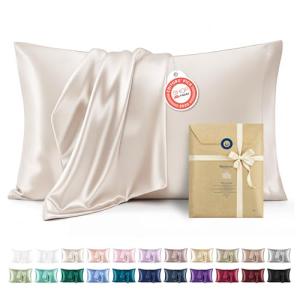 Bedsure Satin Pillowcases, Similar to Silk Pillow Cases Queen Size Set of 2, Cooling Pillow Case for Sleeping Women with Envelope Closure, Gifts for Women Men, Beige, 20x30 Inches, 2pcs