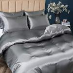 P Pothuiny 5 Pieces Satin Duvet Cover King Size Set, Luxury Silky Like Grey Duvet Cover Bedding Set with Zipper Closure, 1 Duvet Cover + 4 Pillow Cases (No Comforter)
