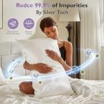 Bamboo Viscose & Silk Blended Silver Infused Queen Bed Sheets, 10% Silver for Permanent Self-Purifying & Clear Skin & Acne-Prone, Cooling Sheets Bedding for Hot Sleepers, Natural Odor Control Sheets