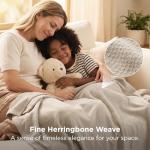 Bedsure GentleSoft 100% Cotton Large Throw Blanket for Couch 50x70 inches - Breathable and Lightweight, Soft Cozy Herringbone Woven Cotton Throw for Summer Spring, Linen Beige Office Chair Blanket