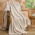 Bedsure GentleSoft 100% Cotton Large Throw Blanket for Couch 50x70 inches - Breathable and Lightweight, Soft Cozy Herringbone Woven Cotton Throw for Summer Spring, Linen Beige Office Chair Blanket