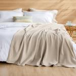 Bedsure GentleSoft 100% Cotton Large Throw Blanket for Couch 50x70 inches - Breathable and Lightweight, Soft Cozy Herringbone Woven Cotton Throw for Summer Spring, Linen Beige Office Chair Blanket