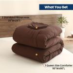 Paxrac Earthy Brown Comforter Queen Size, Neutral 3 Pieces Comforter Set, Lightweight Solid Bedding Set, All Seasons Soft Fluffy Queen Comforter Set (90x90In Comforter & 2 Pillowcases)
